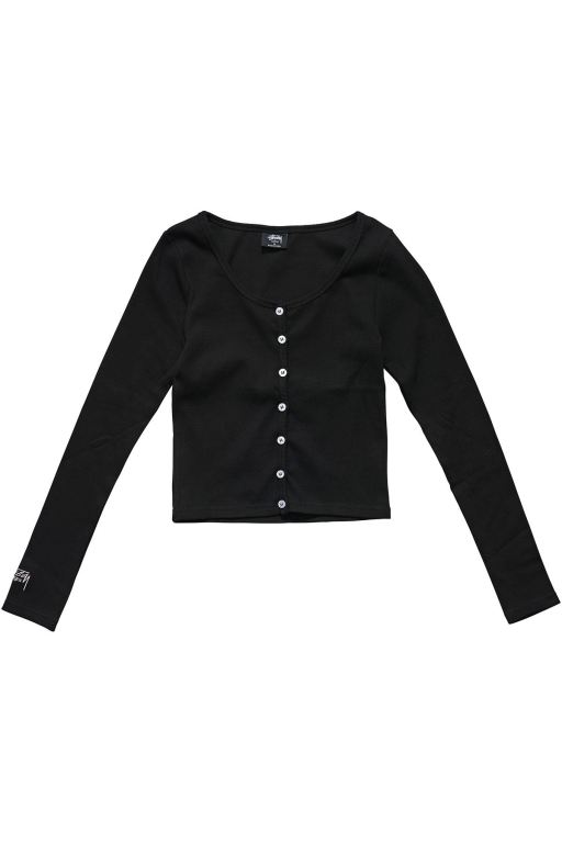 Stussy Womens Mission Rib Button Through Long Sleeve T Shirt Black - NLKTW2369